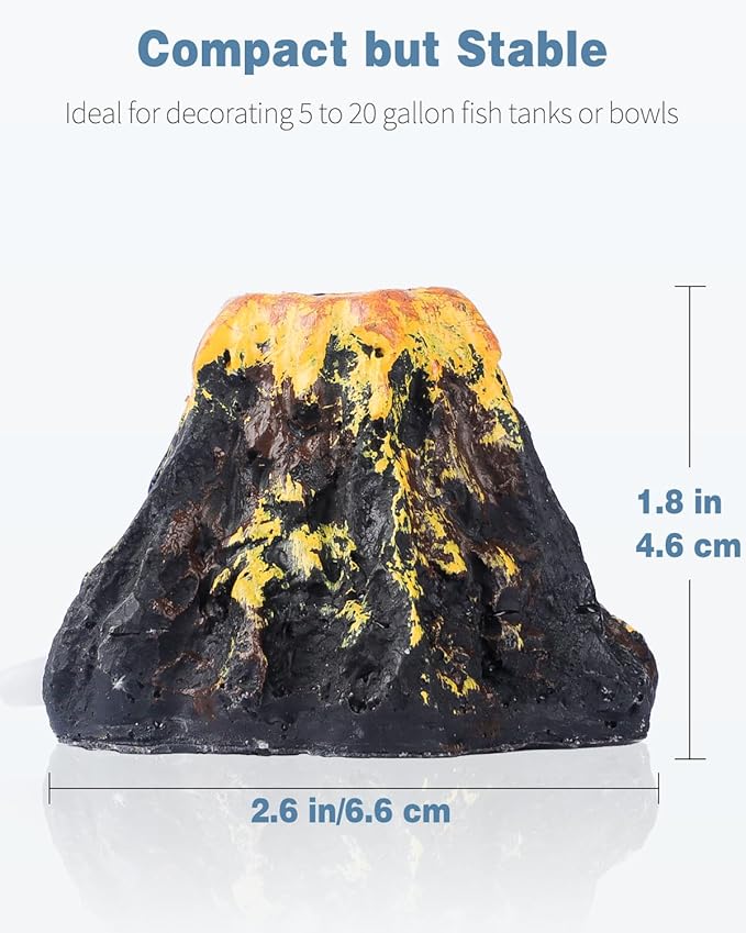 Uniclife Aquarium Volcano Ornament Kit, Fish Tank Decoration Mini Resin Volcanic Decor for Fish Tank Landscape Realistic Mountain with Air Stone Bubbler Airline Tubing Accessories for Oxygenation UnicLife