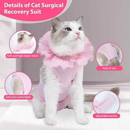 Cat Recovery Suit Cat Onesie for Cats After Surgery Female, Breathable Cat Surgery Recovery Suit for Abdominal Wounds Post-Surgery, Cat Surgical Spay Recovery Shirt for Cats Kitten Pink Large Coppthinktu