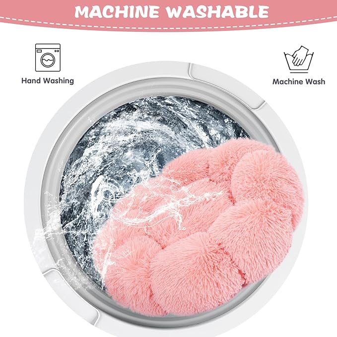 Cat Bed Cute, 23.6" Washable Pink Donut Bed for Indoor Cats and Small Dogs,Soft Cute Flower Fluffy Round Donut Cat Beds,Anti Anxiety Pet Bed,Self-Warming Bed,Blush Pink - PAWPICO