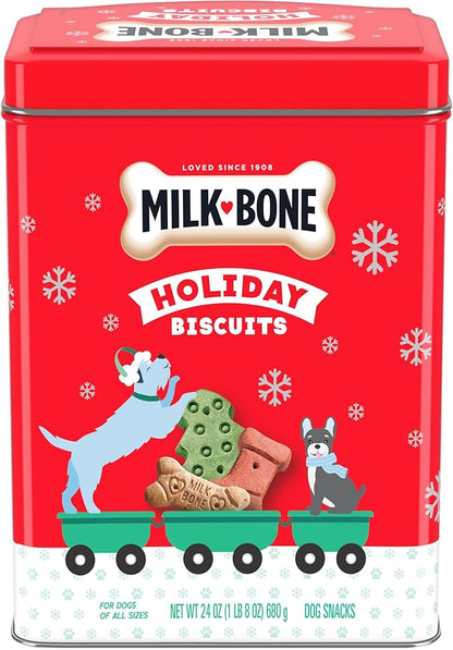 Milk-Bone Limited Edition Holiday Dog Treats, Small Biscuits, 24 Ounce Reusable Tin (Pack of 2) - PAWPICO