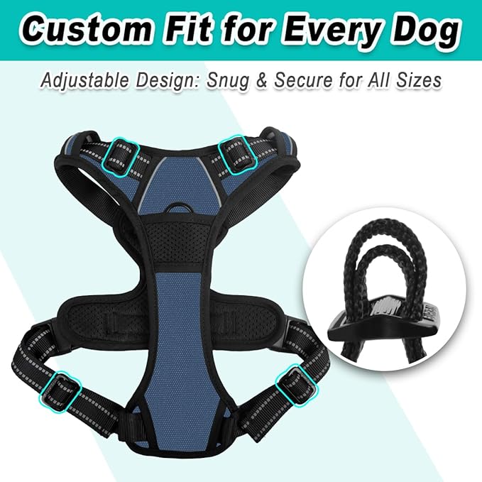 BARKBAY Dog Harness No Pull for Medium Dogs - Adjustable, Reflective, Comfortable, No Choke, Heavy-Duty - Perfect for Outdoor Training, Walking, and Hiking - Strong & Durable - M & Navy BARKBAY
