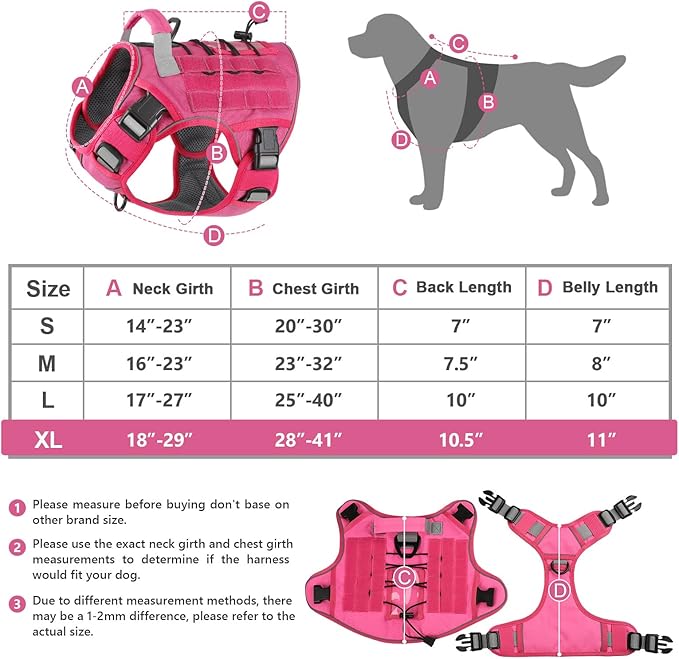 WINGOIN Pink Tactical Dog Harness Vest for Large Dogs No Pull Adjustable Reflective Military Pet Harness with Handle for Golden Retriever, Doberman Pinscher, Rottweiler, Great Dane Service Dog (XL) WINGOIN