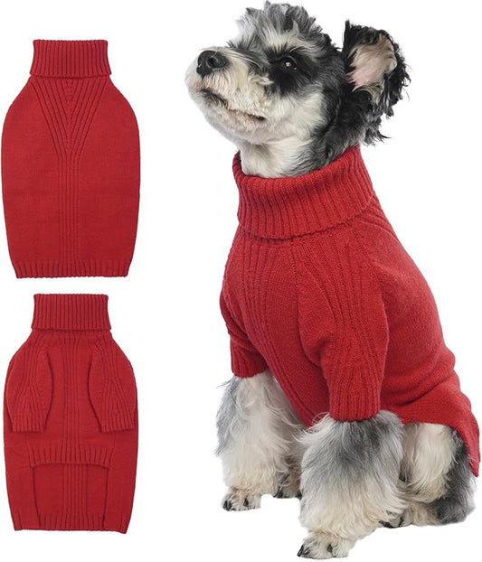 IECOii Dog Sweater,Dog Sweaters for Medium Dogs Girls Boys,Doggie Sweater Christmas,Pet Sweatshirt Knitwear Outfit for Holiday,KnitTurtleneck Warm Clothes for French Bulldog,Boston Terrier (Red,M) - PAWPICO