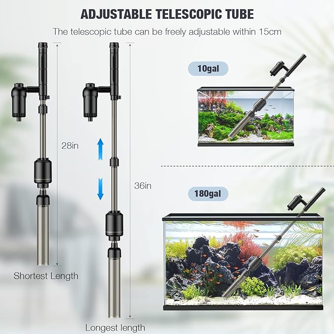 AKKEE Aquarium Vacuum Gravel Cleaner, 6 in 1 Multifunctional 18W Fish Tank Gravel Cleaner Vacuum for Water Changer Wash Sand Water Filter Circulation Aquarium Vacuum Cleaner Waterproof IP68(Black) AKKEE