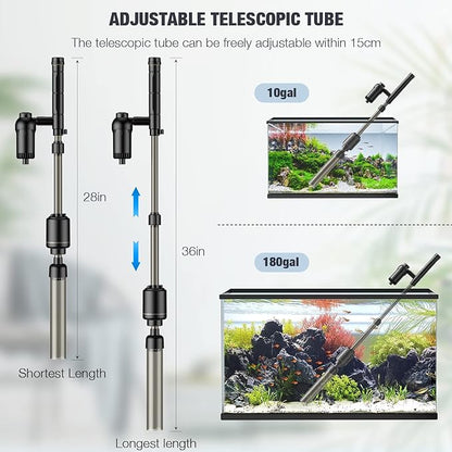 AKKEE Aquarium Vacuum Gravel Cleaner, 6 in 1 Multifunctional 18W Fish Tank Gravel Cleaner Vacuum for Water Changer Wash Sand Water Filter Circulation Aquarium Vacuum Cleaner Waterproof IP68(Black) AKKEE