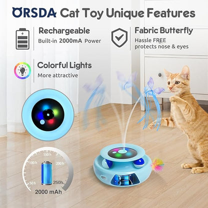 ORSDA Cat Toy, 3-in-1 Automatic Cat Toys for Indoor Cats, Electronic Whack a Mole, Fluttering Butterfly,Track Balls Kitten Toy, Rechargeable Power Interactive Feather Toys for All Breeds - PAWPICO