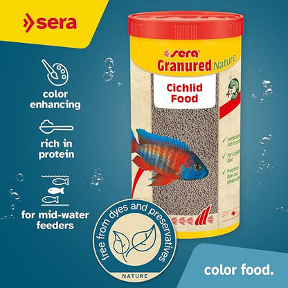 sera Granured Nature 33,8 fl oz | Premium Cichlid Food for Carnivores & Omnivores | High Protein, Omega Fatty Acids | with Krill for Vibrant Colors | Slow-Sinking, No Artificial Additives Sera
