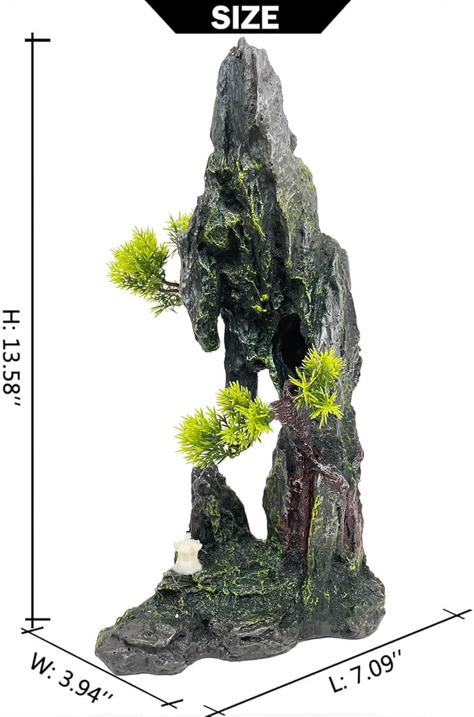 Tall Aquarium Mountain View Stone Decorations Aquarium Ornament Rock Cave Landscape Artificial Mountain Hill View Fish Tank Caves for Betta Hiding Reptile Aquarium Supply VMCN