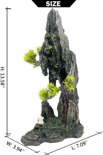 Tall Aquarium Mountain View Stone Decorations Aquarium Ornament Rock Cave Landscape Artificial Mountain Hill View Fish Tank Caves for Betta Hiding Reptile Aquarium Supply VMCN