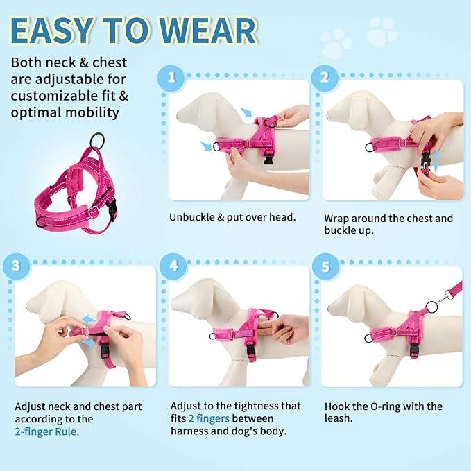 SlowTon No Pull Small Dog Harness and Leash Set, Puppy Soft Vest Harness Neck & Chest Adjustable, Reflective Lightweight Harness & Anti-Twist Pet Lead Combo for Small Medium Dogs (FU-Front Clip, XXS) SlowTon