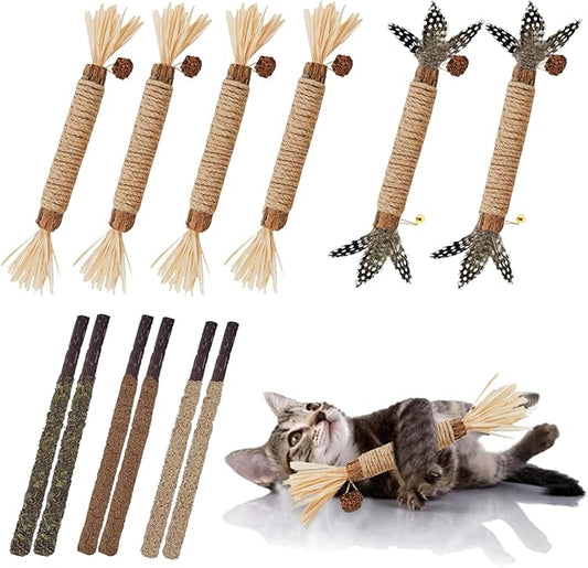 Cat Toys 12Pack Silvervine Chew Stick Kitten Treat Catnip Toy Kitty Natural Stuff Catnip for Cleaning Teeth Indoor Dental Snack Interactive - PAWPICO