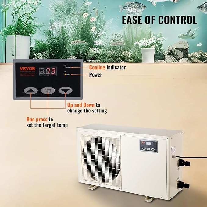 VEVOR Aquarium Chiller, 500 Gal 1892 L, 1.5 HP Hydroponic Water Chiller, Quiet Refrigeration Compressor for Seawater and Fresh Water, Fish Tank Cooling System with Pump/Hose, for Jellyfish, Coral Reef VEVOR