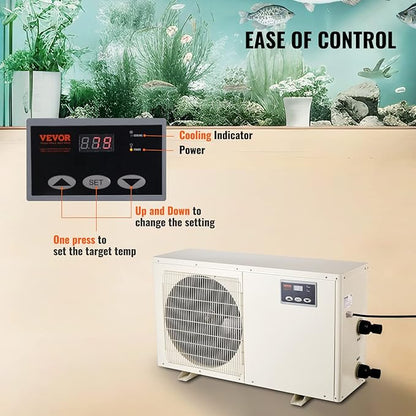 VEVOR Aquarium Chiller, 500 Gal 1892 L, 1.5 HP Hydroponic Water Chiller, Quiet Refrigeration Compressor for Seawater and Fresh Water, Fish Tank Cooling System with Pump/Hose, for Jellyfish, Coral Reef VEVOR