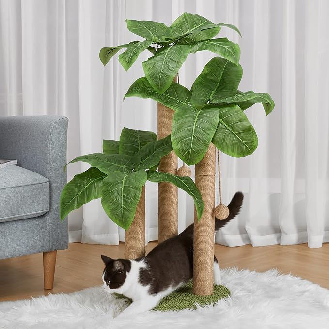 31.5Inch Cat Scratching Post,Cat Scratcher Tree with 3 Scratching Poles & 2 Interactive Dangling Balls,Cats Scratching Posts for Indoor Kitten & Adult Cats - PAWPICO