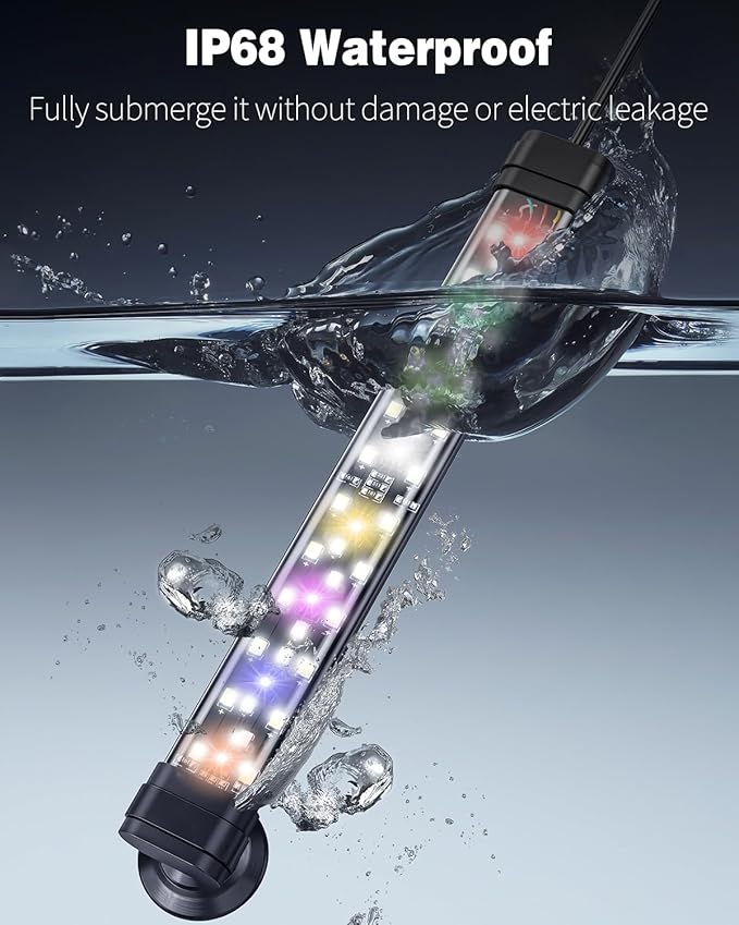 Pawfly 5 W Aquarium LED Light 8 Inch 24/7 Fish Tank Light with Full Spectrum Brilliant White Blue Red Green Lights Multi-Colored LEDs with D/N Mode Single Color Effects Timer and Adjustable Brightness Pawfly