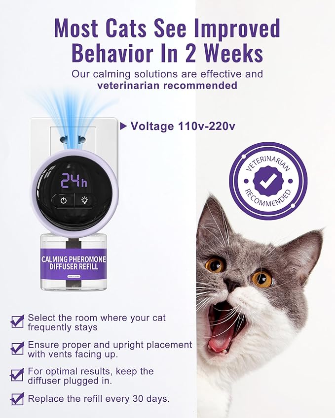 lesotc Cat Pheromones Calming Diffuser Effectively Relieve Anxiety Stress Cat Calming Diffuser Multicat Pheromones Diffuser Refill Reduce Fighting Spraying and Scratching Calm Relaxing Fits All Cats lesotcbrand