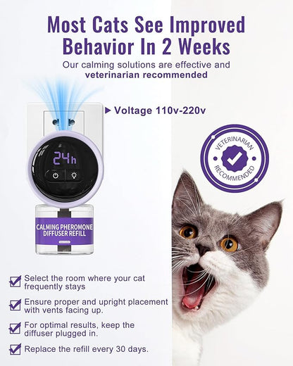 lesotc Cat Pheromones Calming Diffuser Effectively Relieve Anxiety Stress Cat Calming Diffuser Multicat Pheromones Diffuser Refill Reduce Fighting Spraying and Scratching Calm Relaxing Fits All Cats lesotcbrand