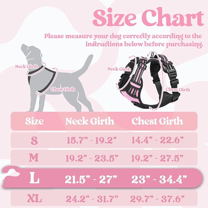 rabbitgoo Dog Harness for Large, No Pull Pet Harness with 3 Buckles, Adjustable Soft Padded Pooch Vest with Instant Control Handle, Easy Walking Reflective Pet Vest for Large Dogs, Pink, L rabbitgoo