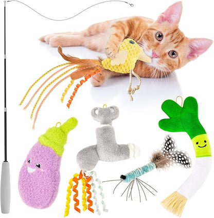 ORSDA Cat Toys, Cat Wand Toy for Indoor Cats, Interative Cat Toy to Chase & Exercise, Teaser Bird Toy for Cats with 5 Replacement Kitten Toys for All Breeds - PAWPICO