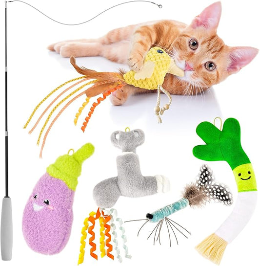 ORSDA Cat Toys, Cat Wand Toy for Indoor Cats, Interative Cat Toy to Chase & Exercise, Teaser Bird Toy for Cats with 5 Replacement Kitten Toys for All Breeds - PAWPICO