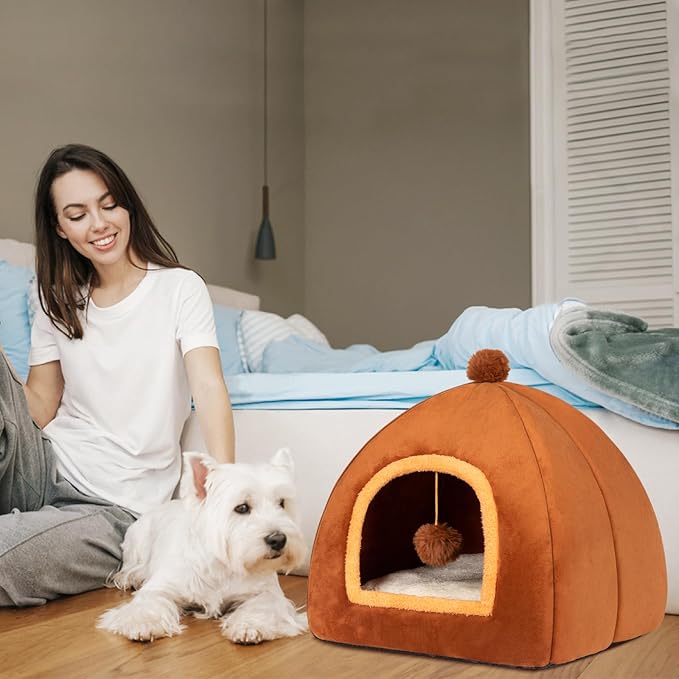 Cat Bed Cave for Indoor Cats,Cat House Tent Bed with Removable Washable Cushioned Pillow, 2-in-1 Kitten Beds for Indoor Kittens,Pet Bed - PAWPICO