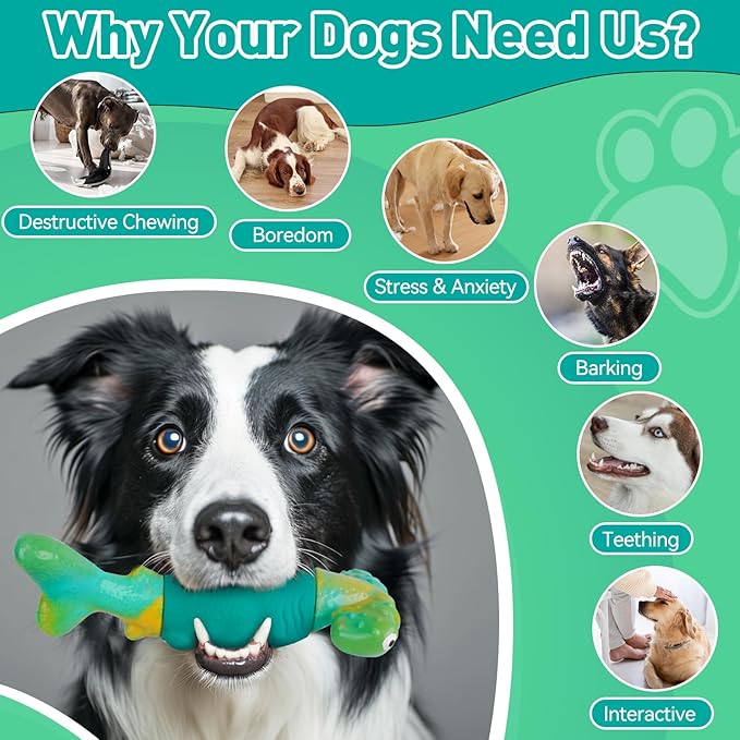 Dog Toys for Aggressive Chewers, Interactive Dog Chew Toys for Large Dogs, Indestructible Squeaky Dog Toys to Keep Them Busy, Tough Dog Toys for Medium/Large Breed Dogs (Green) - PAWPICO