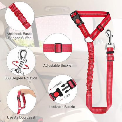 BWOGUE 2 Packs Dog Cat Safety Seat Belt Strap Car Headrest Restraint Adjustable Nylon Fabric Dog Restraints Vehicle Seatbelts Harness BWOGUEPetHome