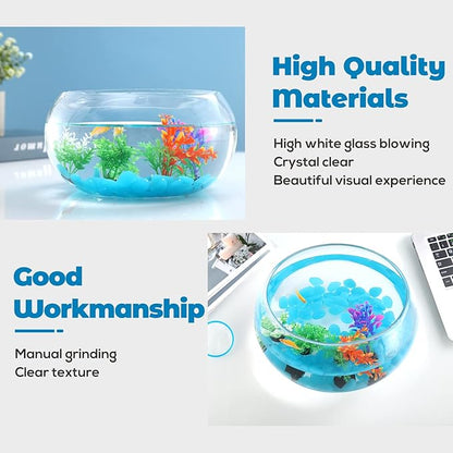 1 Gallon Glass Fish Bowl with Decor, Include Fluorescent Rocks & Colorful Plastic Trees, High White Glass for Clear View, Small Fish Bowl/Aquarium for Betta/Goldfish, Nice Home Décor LAQUAL