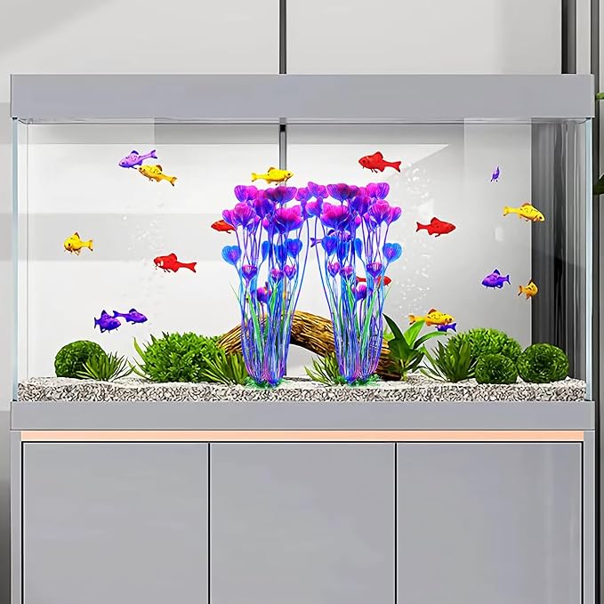 AQUANEAT Artificial Aquarium Plants, Fish Tank Plants Plastic, Aquarium Decor Large, 15.5 inch Purple Fish Tank Decorations, 2pcs Aquaneat