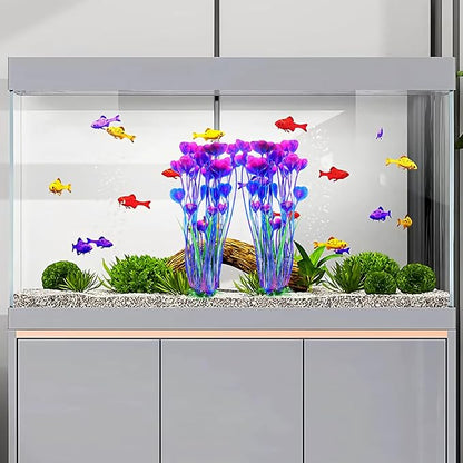 AQUANEAT Artificial Aquarium Plants, Fish Tank Plants Plastic, Aquarium Decor Large, 15.5 inch Purple Fish Tank Decorations, 2pcs Aquaneat