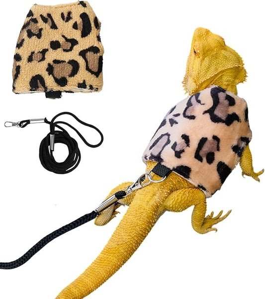 Bearded Dragon Harness and Leash Set - Adjustable Lizard Traction Rope Escape Proof Outdoor Walking Training Leash Reptile Halloween Costume Accessories for Bearded Dragon Lizard Small Pets (Brown) SEZDEKI