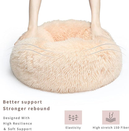 Light Brown Dog Bed Small,Calming Dog Bed for Small Dogs,20 inches Donut Fluffy Pet Beds,Anti Anxiety Round Fits up to 10 lbs Soft Warm Pets Beds for Puppy Dogs Indoor - PAWPICO