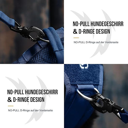 OneTigris No Pull Tactical Dog Harness for Small Medium Dog, Mesh Design Service Dog Vest Breathable Military Dog Molle Vests with Handles, Harness for Walking Hiking Training (Blue, M) OneTigris