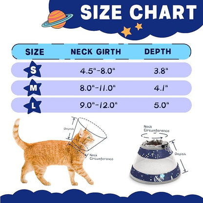 Cat Cone, Breathable Cat Cone Collar Soft, Adjustable Cat Cone to Stop Licking, Water Resistant Neck Cone for Cats with Air Mesh, Protective Cat Recovery E Collar for Cat Kitten（Star,L GoGoPaw
