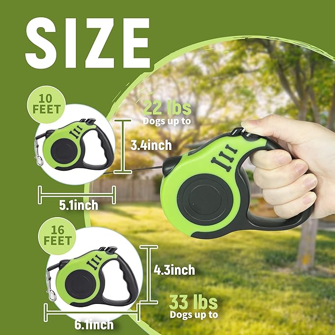 Retractable Dog Leash Automatic Telescopic Tractor Dog Tape, Pet Tape 10/16 FT Durable and Convenient, with Non-Slip Handle, Suitable for Small and Medium-Sized Dogs Green - PAWPICO