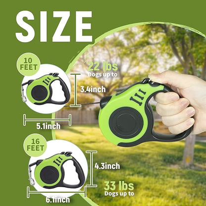 Retractable Dog Leash Automatic Telescopic Tractor Dog Tape, Pet Tape 10/16 FT Durable and Convenient, with Non-Slip Handle, Suitable for Small and Medium-Sized Dogs Green - PAWPICO