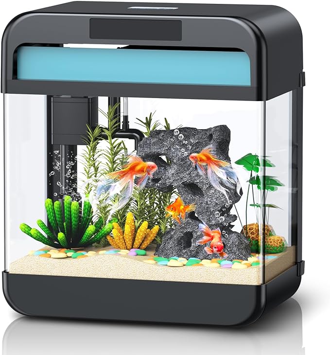 Fish Tank Aquarium 2.2 Gallon with Adjustable 3 Color Lighting Self Cleaning 3 in 1 Pump with Filteration, Oxygenation, Water Circulation Triple Function, HD Float Glass, Leak-Proof Thickened Base Focusonhomelifeandhealth