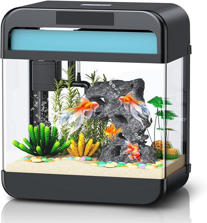 Fish Tank Aquarium 2.2 Gallon with Adjustable 3 Color Lighting Self Cleaning 3 in 1 Pump with Filteration, Oxygenation, Water Circulation Triple Function, HD Float Glass, Leak-Proof Thickened Base Focusonhomelifeandhealth