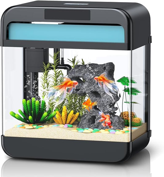 Fish Tank Aquarium 2.2 Gallon with Adjustable 3 Color Lighting Self Cleaning 3 in 1 Pump with Filteration, Oxygenation, Water Circulation Triple Function, HD Float Glass, Leak-Proof Thickened Base Focusonhomelifeandhealth