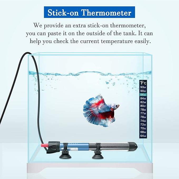 Hitop 25W/50W/100W/300W Adjustable Aquarium Heater, Submersible Glass Water Heater for 5 – 70 Gallon Fish Tank (100W) FEDOUR