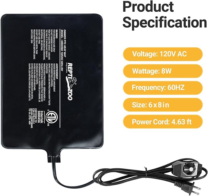 REPTI ZOO 6" X 8" Reptile Heat Pad Fast Heating Pad with Adjust Knob 8W Reptile Heat Mat for Turtles/Hermit Crabs/Bearded Dragons/Leopard Geckos/Snakes/Lizards, and Seed Germination REPTIZOO