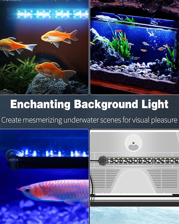 Pawfly 8 W Aquarium LED Light 16 Inch 24/7 Fish Tank Light with Full Spectrum IPX8 Waterproof Light Multi-Colored LEDs with D/N Mode Single Color Effects Timer and Adjustable Brightness Pawfly