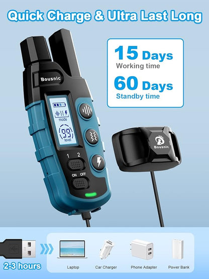 BOUSNIC Dog Shock Collar 2 Dogs (5-120Lbs) - 3300 ft Waterproof Training Collar for Dogs Large Medium Small with Rechargeable Remote, Beep (1-8) Vibration (1-16) and Humane Shock (1-99) Modes - PAWPICO