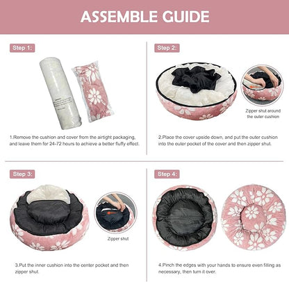 Donut Dog Beds for Medium Dogs, Calming Round Cat Beds for Indoor Cats, Cute 3D Textured Flower Pet Bed with Removable Washable Cover and Anti-Slip Bottom（Pink，30"） - PAWPICO