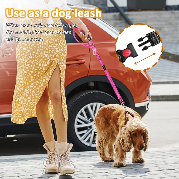 Removable Dog Seat Belt Harness for Car, 3 in 1 Pet Dog Car Seatbelt Leash, Retractable Restraint Secures to Vehicle Headrest & Adjustable Reflective Bungee Dog Seatbelt Tether, Rose laqibakProductcollection