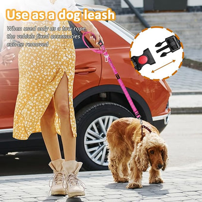 Removable Dog Seat Belt Harness for Car, 3 in 1 Pet Dog Car Seatbelt Leash, Retractable Restraint Secures to Vehicle Headrest & Adjustable Reflective Bungee Dog Seatbelt Tether, Rose laqibakProductcollection