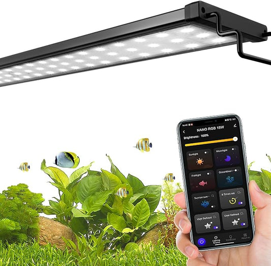 Smart Aquarium Light, LED Aquarium Light with App Control, Full Spectrum Fish Tank Light,24/7 Lighting Cycle, 5 Modes,Adjustable Timer,8 Colors,25W Fish Tank Light for 18"-24" Freshwater Planted Tank USDGTKN