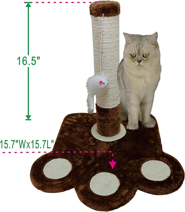 Go Pet Club Everyday Value 16in Small Sisal Covered Scratching Post Cat Tower Kitty Condo Kitten Furniture with Hanging Mouse for Indoor Cats, Brown - PAWPICO