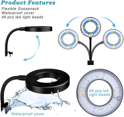 DOMICA Clip On Aquarium Light for 1 to 3 Gal Fish Tank (Dimmable White+Blue+Red LED) USB Moving Lamp for Open Terrarium (Adapter NOT Included) DOMICA