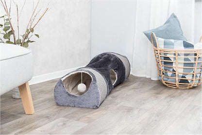 TRIXIE Cat Tunnel for Indoor Cats - Cozy Peekaboo Cat Cave Including Dangling Cat Toys - with Sturdy Sisal Scratching Surfaces - Collapsable and Easy to Store Cat Tube - in Gray - PAWPICO